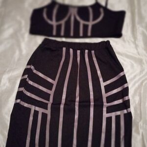 Elegant Black and Gray Women's Skirt Set